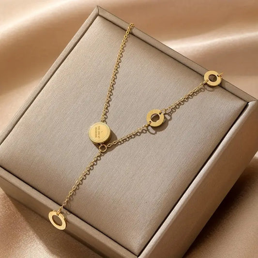 Elegante Y-Kette mit Kreis-Anhänger aus Edelstahl – Vergoldet